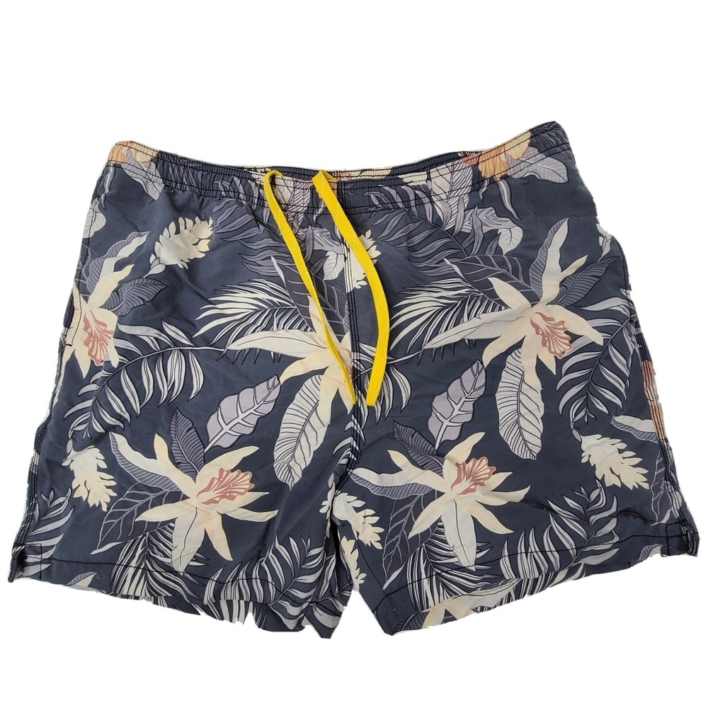 Tommy Bahama Relax Mens L Gray Mesh line Swim Trunks Hawaiian Palm frond trees